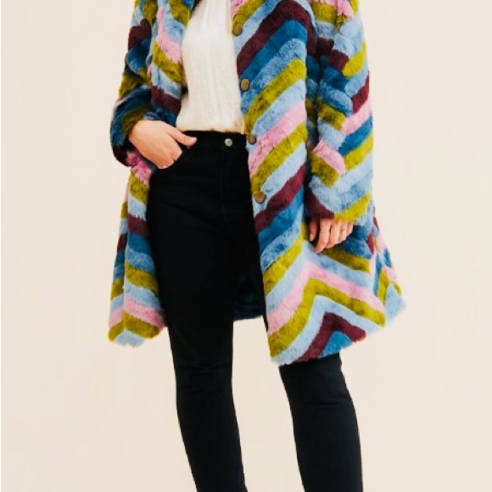 Anthropologie Colorful Chevron Teddy Jacket